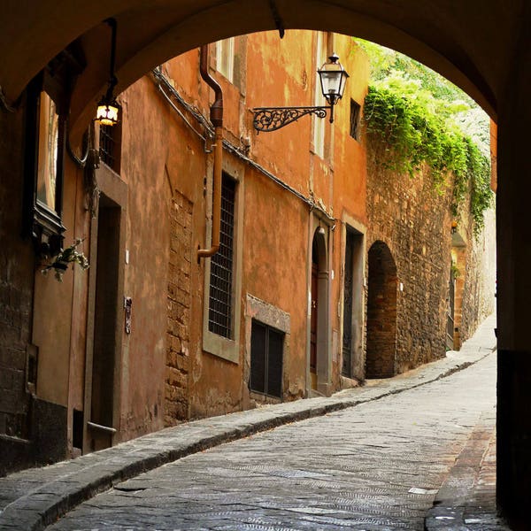 Florence Italy Photo. Tuscan Lane. Arch Photo. Cobblestones.