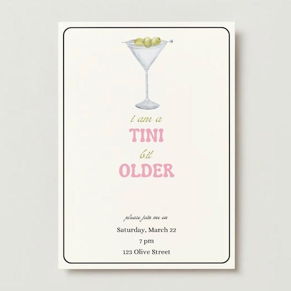 Editable Birthday Party Invitation - DIY Canva Template | Printable & Digital Customization | Martini Themed Invite, Cocktail