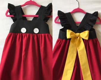 Mickey Mouse Dress, Disney Style Dress, Baby Girls Dress, Girls Dress, Little Girls Dress, Childs Dress, Party Dress, Flutter Sleeve Dress