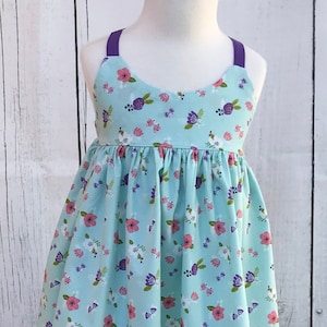 Girls Easter Dress, Baby Girls Dress, Little Girl Dress, Floral Aqua Dress, Toddler Dress, Childs Dress, Party Dress, Flutter Sleeve Dress