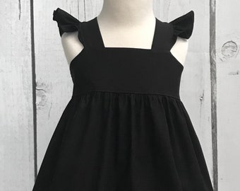 Girls Little Black Dress, Baby Girls Dress, Girls Clothing, Toddler Dress, Childs Dress, Little Girls Dress, Flutter Sleeve Dress