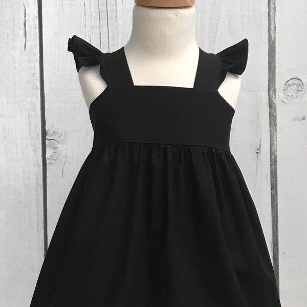 Girls Little Black Dress, Baby Girls Dress, Girls Clothing, Toddler Dress, Childs Dress, Little Girls Dress, Flutter Sleeve Dress