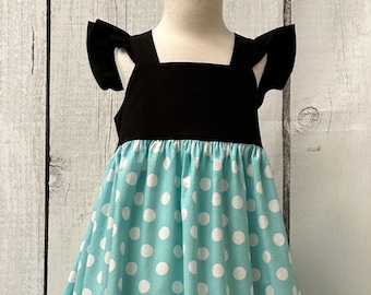 Blue Polka Dot Minnie Mouse Dress, Minnie Dress, Embroidery Disney Style Dress, Baby Girls Dress, Little Girls Dress, Party Dress