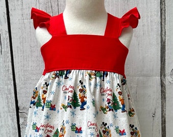 Mickey and Minnie Christmas Dress, Disney Style Dress, Baby Dress, Little Girls Dress, Holiday Party Dress, Toddler Dress