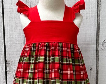 Red and Green Plaid Dress, Christmas Baby Dress, Girls Clothing, Toddler Dress, Childs Dress, Little Girls Dress