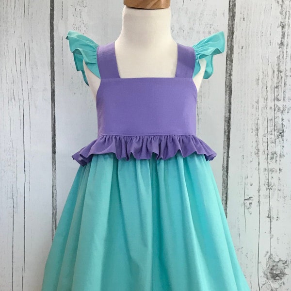 Ariel Dress, Disney Style Dress, Embroidery, Princess Dress, Frozen Party Dress, Girls Dress, Little Girl Dress, Baby Dress, Disneyland