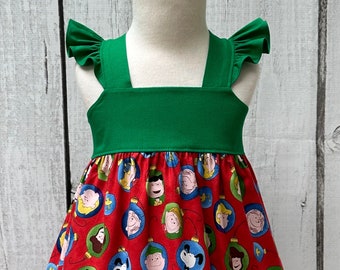 Charlie Brown and Snoopy Christmas Dress, Peanuts Dress, Embroidery, Christmas Dress, Baby Dress, Little Girls Dress, Party Dress, Toddler