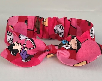 Charley Brown Valentines Day Headband, Lucy Baby Headband, Peanuts, Baby Head Wrap, Girls Hair Bow, Elastic Headband