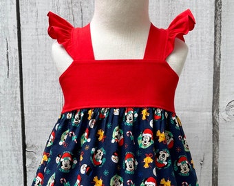 Mickey and Minnie Christmas Dress, Disney Style Dress, Baby Dress, Little Girls Dress, Holiday Party Dress, Toddler Dress