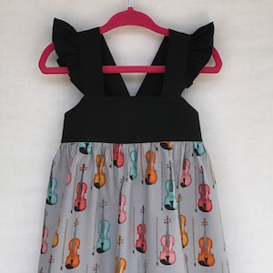 Violin Dress, Violin Recital, Embroider Baby Girls Dress, Little Girls Dress, Flutter Sleeve Dress