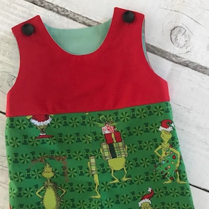 Grinch Christmas Jon Jon, Embroidered Boys Outfit, Shorts, Baby Onesie