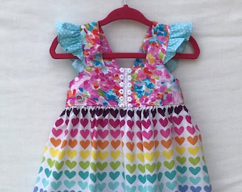Valentine Day Dress, Baby Girls Dress, Hearts Dress, Baby Dress, Little Girls Dress, Flutter Sleeve Dress