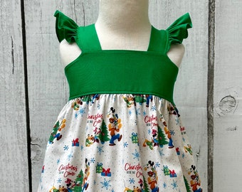 Mickey and Minnie Christmas Dress, Disney Style Dress, Baby Dress, Little Girls Dress, Holiday Party Dress, Toddler Dress