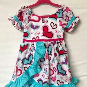 Valentines Day, Baby girl Dress, Little Girls Dress, Valentines Dress, Heart Dress, Baby Dress, Toddler Dress, Ruffle Dress image 1