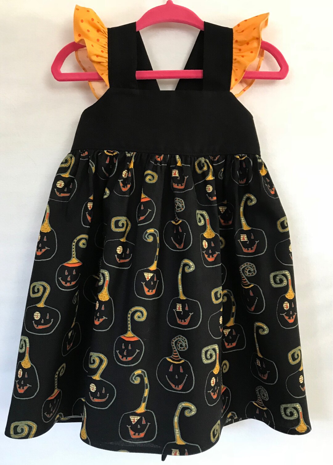 Halloween Baby Dress, Pumpkin Head, Monogrammed Girls Dress, Childs