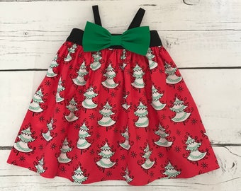 Christmas Tree Dress, Baby Girl Dress, Little Girl Dress, Holiday Dress,  Baby Christmas Dress, Toddler Dress, Big Bow Dress, Party Dress