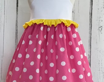 Roze Minnie Mouse-jurk, witte stippen, Disney-feestjurk
