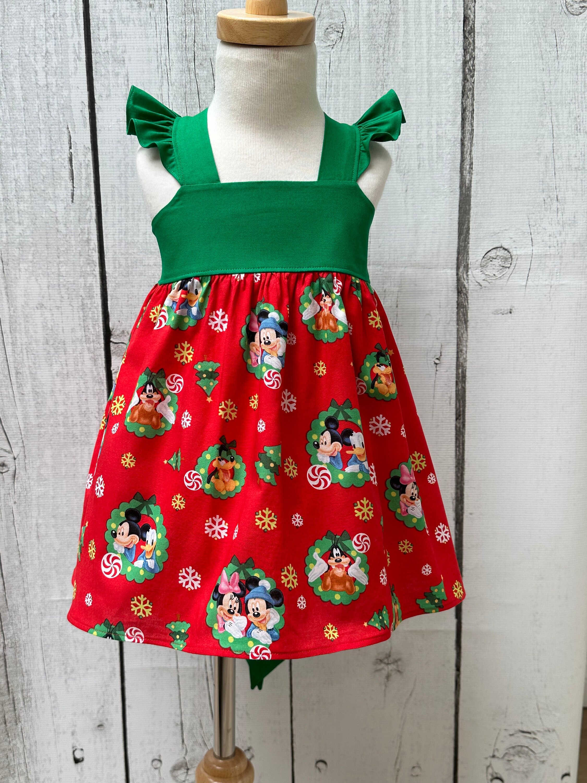 white christmas dresses Mickey and Minnie Christmas Dress Disney Christmas Outfit Snowflake Green Skater Dress L main image 1