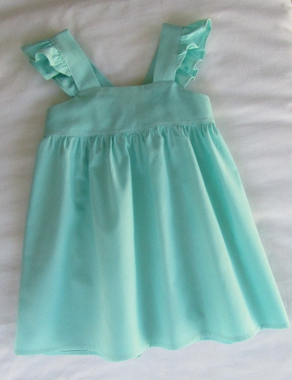 Mint Green Flower Girl Dress, Flutter Sleeve Cotton Sundress, Baby Dress