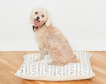 White Mudcloth Floor Pillow Dog Bed // Small