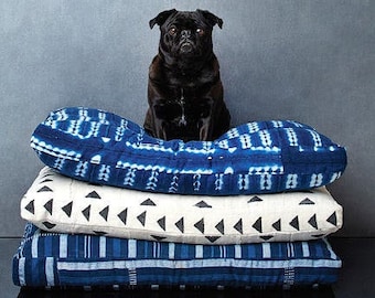 Custom Boho Dog Bed | Indigo Shibori, Mudcloth & more