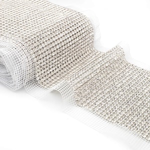 High-Quality Clear Crystal Rhinestone Mesh Trim – 24 Rows Real Crystal Banding, 4.5mm Stones, Cuttable DIY Embellishment – Sold by the Yard