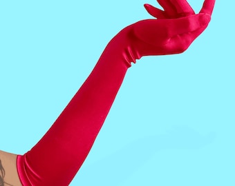 Above the Elbow Satin Gloves - Shiny Medium Length, 18” Long, Stretchy, Elegant Formal Gloves, Wedding, Prom, Cosplay, Costume Accessories
