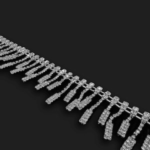 Rhinestone Fringe Crystal Chain Trim - Sparkly Trim for Fashion, Craft, DIY Projects, Wedding, Bridal, Accessories