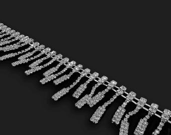 Rhinestone Fringe Crystal Chain Trim - Sparkly Trim for Fashion, Craft, DIY Projects, Wedding, Bridal, Accessories