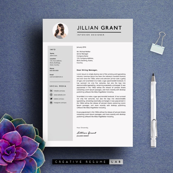 Jillian Modern Resume Template Cv Template Cover Letter Professional And Creative Resume Teacher Resume Word Resume Instant Download