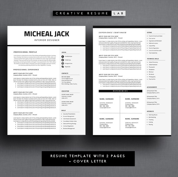 Professional Resume Template Cv Template 3 Pages A4 Size Cover Letter For Ms Word Free Icon Sets Instant Digital Download Micheal