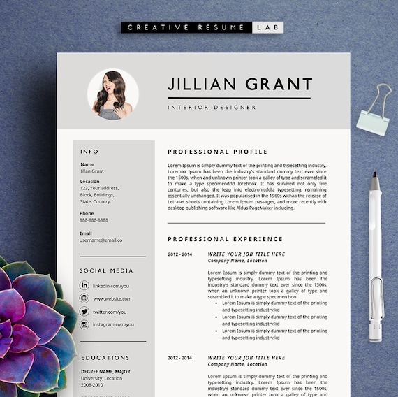 Jillian Modern Resume Template Cv Template Cover Letter Professional And Creative Resume Teacher Resume Word Resume Instant Download