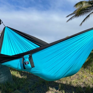 Hammock • Portable, Compact, Bag Attached • Breathable Parachute Silk w/ Anodized 24kN Climbing Carabiners • FREE Shipping from Lahaina Maui