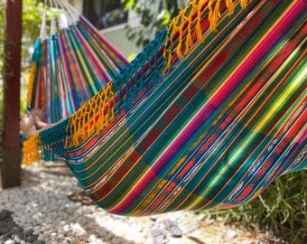 Hammock with Braided Fringe + Inca Patterns • UV & Mildew Resistant For Outdoor Use • Compact + Lightweight FREE Shipping From Maui, Hawaii