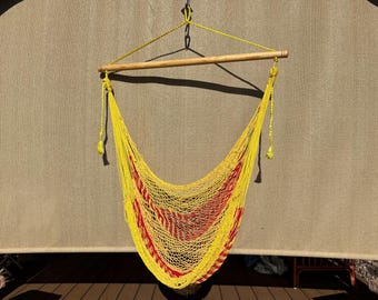 Hammock Chair • Hand Woven w/ a Wooden Spreader Bar • Naturally Breathable  Cotton Bed