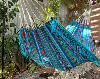 Hammock with Braided Fringe + Inca Patterns • UV & Mildew Resistant For Outdoor Use • Compact + Lightweight FREE Shipping From Maui, Hawaii