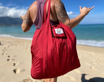 Beach Bag - Ultralight, Compact + Very Strong Parachute Silk - Extra Large Size, Packs Small w/ Stuff Sack Attached - From Maui Hawaii