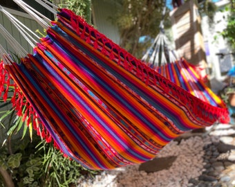 Hammock with Braided Fringe + Inca Patterns • UV & Mildew Resistant For Outdoor Use • Compact + Lightweight FREE Shipping From Maui, Hawaii