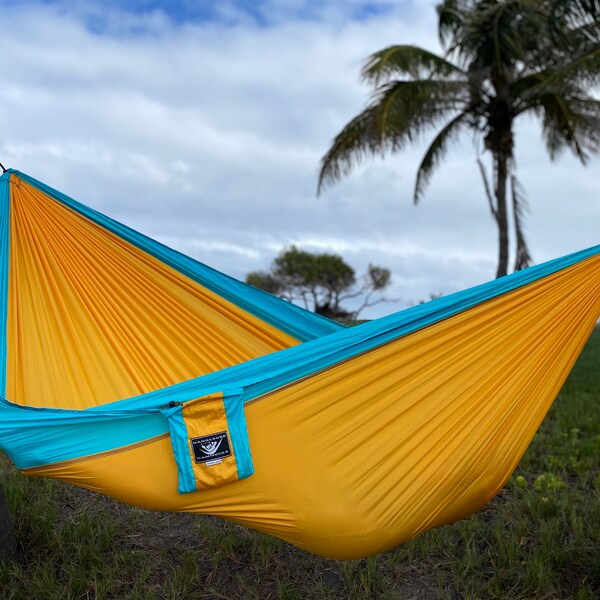 Hammock • Portable, Compact, Bag Attached • Breathable Parachute Silk w/ Anodized 24kN Climbing Carabiners • FREE Shipping from Lahaina Maui