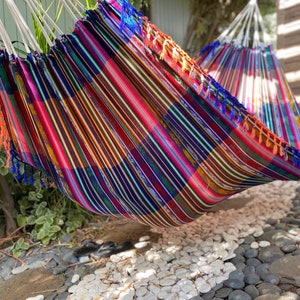 Hammock with Braided Fringe + Inca Patterns • UV & Mildew Resistant For Outdoor Use • Compact + Lightweight FREE Shipping From Maui, Hawaii