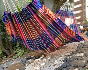 Hammock with Braided Fringe + Inca Patterns • UV & Mildew Resistant For Outdoor Use • Compact + Lightweight FREE Shipping From Maui, Hawaii