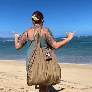 Hawaii Beach Bag - Ultralight, Compact + Very Strong Parachute Silk - Extra Large Size, Packs Small w/ Stuff Sack Attached - From Maui