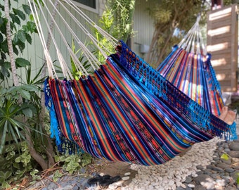 Hammock with Braided Fringe + Inca Patterns • UV & Mildew Resistant For Outdoor Use • Compact + Lightweight FREE Shipping From Maui, Hawaii