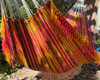 Hammock with Braided Fringe + Inca Patterns • UV & Mildew Resistant For Outdoor Use • Compact + Lightweight FREE Shipping From Maui, Hawaii