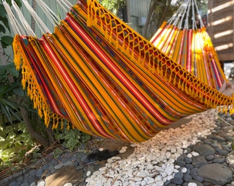 Hammock with Braided Fringe + Inca Patterns • UV & Mildew Resistant For Outdoor Use • Compact + Lightweight FREE Shipping From Maui, Hawaii