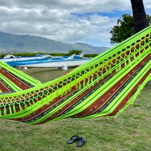 Hammock Double Handmade Braided Fringe with Inca Patterns UV & Mildew Resilient Material For Outdoor Use FREE Shipping From Maui, Hawaii