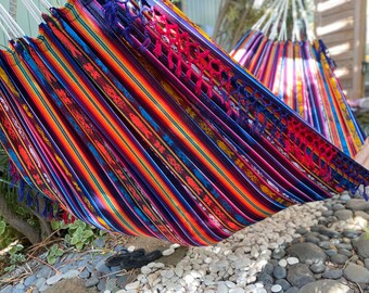 Hammock with Braided Fringe + Inca Patterns • UV & Mildew Resistant For Outdoor Use • Compact + Lightweight FREE Shipping From Maui, Hawaii