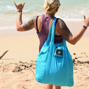 Beach Bag • Ultralight, Compact + Bag Attached that Doubles as a Pocket • XTRA Strong & Breathable Parachute Silk • FREE Shipping from Maui