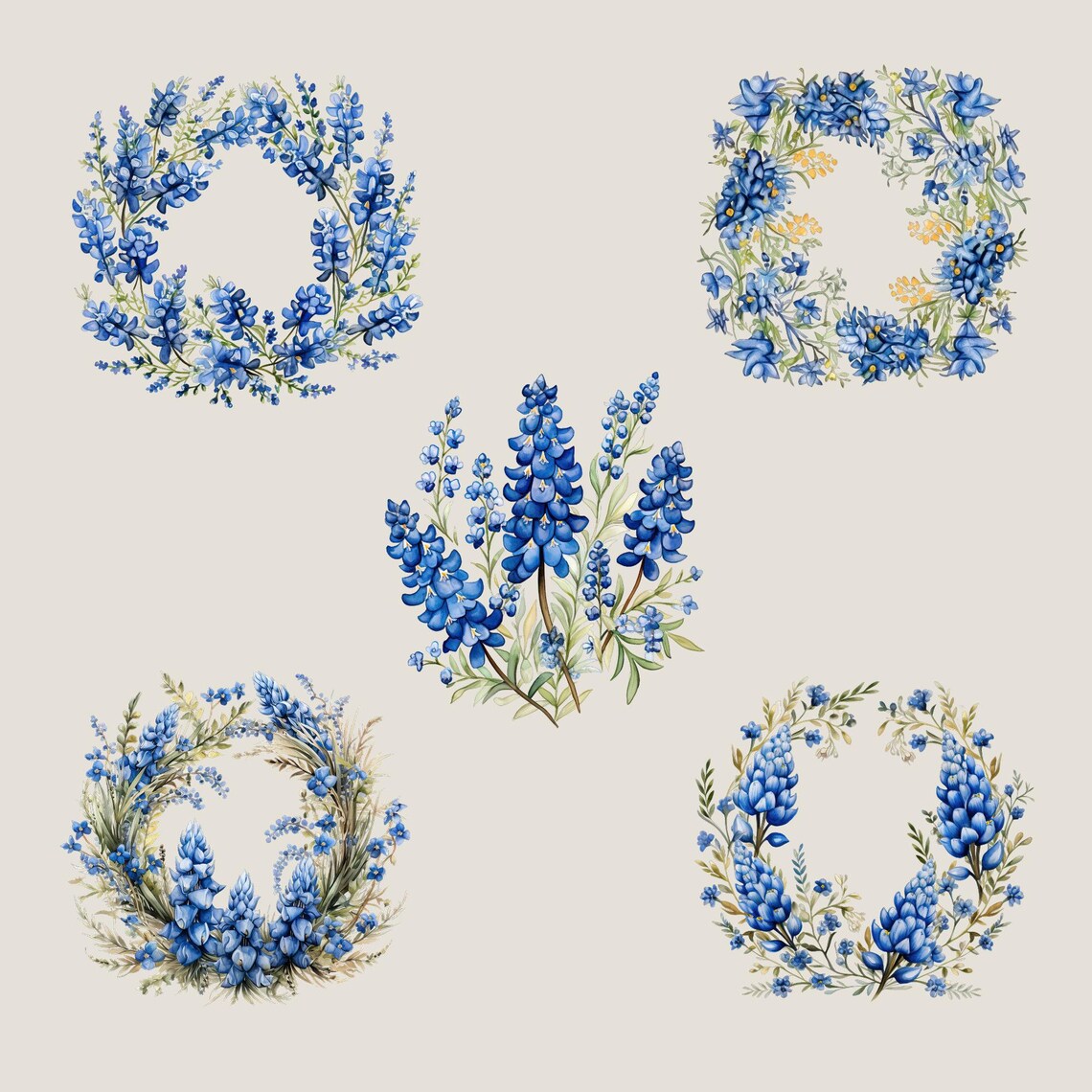 Texas Bluebonnets Clipart Pack, Watercolor Bluebonnet, Seamless Pattern ...