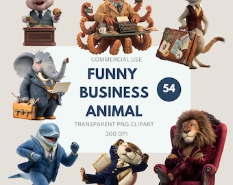 Funny Business Animals, Office Animal, Cute Cartoon, Animal Print, Bundle Sublimation Designs, Commercial Use, Transparent PNG